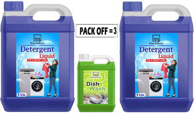 BLISS & BLUSH Washing machine liquid detergent top load and front load 10L & Dish Wash Neem 1L Multi-Fragrance Liquid Detergent(3 x 3.67 L)