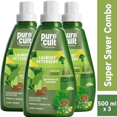 PureCult Liquid Laundry Detergent 500 ml (Pack of 3) Lavender Liquid Detergent(3 x 500 ml)