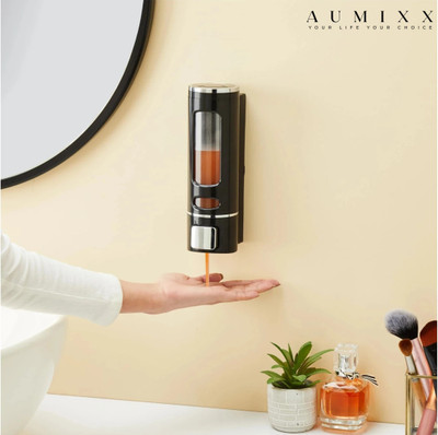 AUMIXX ABS Wall Mount Multipurpose Liquid Dispenser For Kitchen & Bathroom 400 ml Gel, Liquid, Soap, Sanitizer Stand, Shampoo Dispenser(Black)