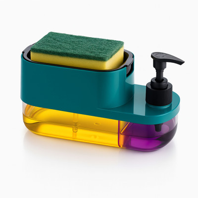 Qaswa 3 in 1 Soap Pump Liquid Dispenser with Sponge Holder 400 ml Liquid, Sanitizer Stand, Soap, Shampoo Dispenser(Green)