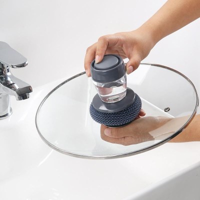 RBGIIT Wok Brush Kitchen Pot Cleaner Tool Liquid Tank Kitchen Cleaner Scrubber Brush K0 10 ml Liquid Dispenser(Grey)