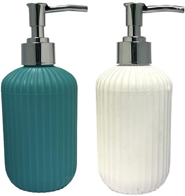 AKR Liquid Soap Dispenser Bottle with Pump for hand wash (Set of 2) 350 ml Liquid, Soap, Conditioner, Lotion, Sanitizer Stand, Shampoo Dispenser(White, Blue)