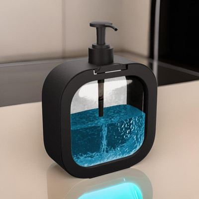 FLYUP Modern Black Soap Dispenser with Transparent Window Refillable Pump Bottle 0.3 L Liquid Dispenser(Black)