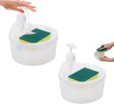 Devija Liquid Soap Dispenser, Kitchen Sink, Dispenser with Pump and Sponge(2 Pcs) 500 ml Liquid Dispenser(White)