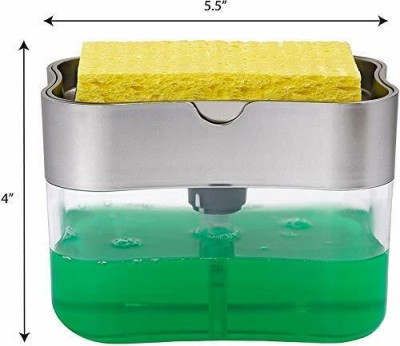 TOTAM 2 in 1 Soap Pump Plastic Dispenser for Dishwasher Liquid; Holder (Random Colour; Standard; 385ml) Free Sponge 350 ml Liquid Dispenser(Multicolor)