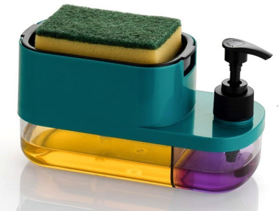FIMTOWN Plastic 3 in 1 Soap Pump Liquid Dispenser Sponge Holder Kitchen Sink Countertop Microfibre Wet and Dry Brush(Multicolor)