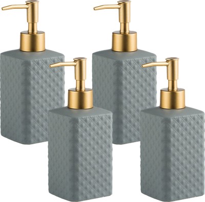 The Better Home Pack of 4 Ceramic Liquid Soap Dispenser Bottle 350ml For Bathroom & Kitchen 350 ml Conditioner, Liquid, Shampoo, Soap, Gel Dispenser(Grey)