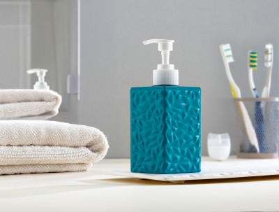 wylie mart Liquid Soap Dispenser with Toothbrush Holder 400 ml Shampoo Dispenser(Blue)