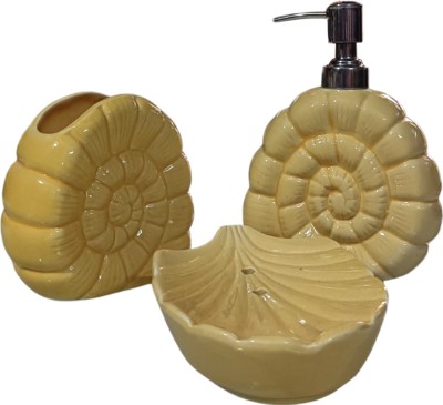 Kraftlik Handicraft Bathroom Accessory Set Ceramic Snail Shape Bathroom Set 400 L Liquid, Soap Dispenser(Beige)