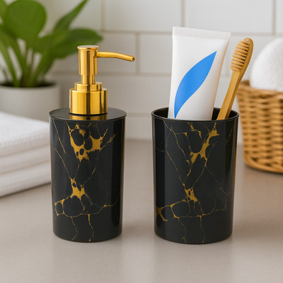 LAGET Premium Black Soap Dispenser & Tumbler Set for Bathroom Décor 300 ml Soap, Shampoo, Liquid, Lotion, Gel, Foam Dispenser(Black)