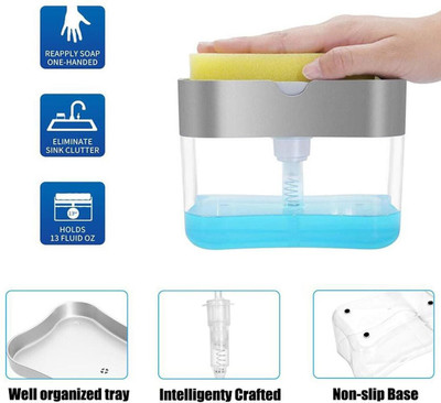 JKB TRADERS 2 in 1 automatic soap pump dispenser with sponge holder for kitchen sink 400 ml Gel, Liquid, Soap Dispenser(Multicolor)