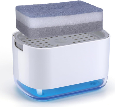 DEW MAT Liquid Soap Press-Type Pump Dispenser with Sponge Holder for Kitchen Sink 400 ml Liquid, Soap Dispenser(White)