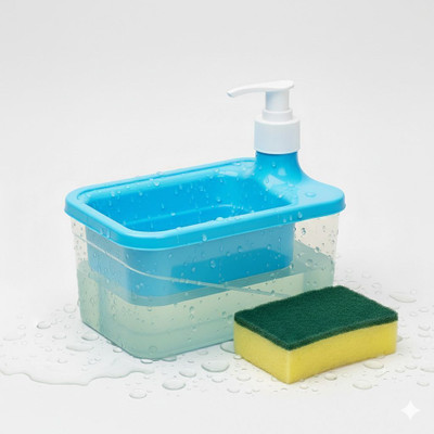 GANOVA 2 in 1 Soap Dispenser with Sponge 900ml Kitchen Dish Wash Liquid Dispenser Pump 900 ml Soap, Gel, Liquid, Conditioner, Foam, Sanitizer Stand, Shampoo Dispenser(Blue)