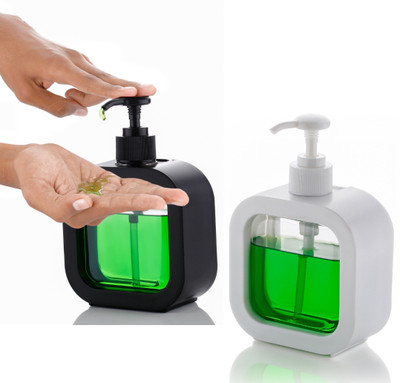 CHITRAKUT Transparent Plastic Hand Soap Dispenser – 400ml Liquid Soap Bottle for Home 500 ml Soap, Shampoo, Lotion, Conditioner, Gel, Liquid Dispenser(Black, White)
