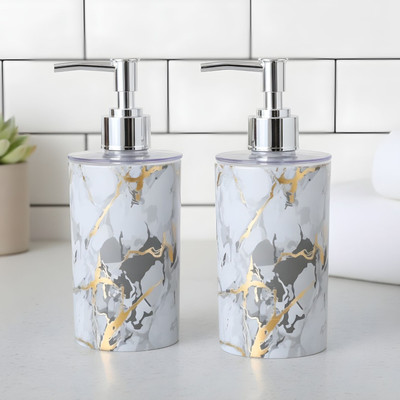 RAWAT Liquid Soap Dispenser Set with Pump for Bathroom Wash Basin Handwash Bottle 500 ml Liquid, Shampoo, Sanitizer Stand, Lotion, Conditioner Dispenser(White)