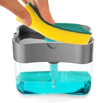 Mata kripa 2 in 1 Dish Washing Liquid Soap Dispensing Pump with Sponge Holder for Kitchen 900 ml Soap, Gel, Liquid Dispenser