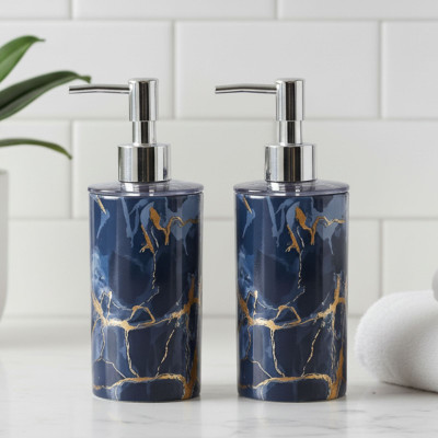 RAWAT Soap Dispenser Bottle Set with Pump for Hand wash Grey Marble -Pack of 2 500 ml Liquid, Shampoo, Sanitizer Stand, Lotion Dispenser(Blue)