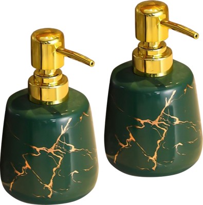 Ekhasa Ceramic Handwash Liquid Soap Dispenser Pump Bottle (Set of 2) 260 ml Conditioner, Gel, Foam, Liquid, Lotion, Sanitizer Stand, Shampoo, Soap Dispenser(Green)