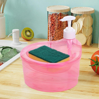 NKB TRADERS 2 in 1 Double Layer Liquid Soap Dispenser with Pump & Sponge (15x16x17 cm) 1000 ml Liquid, Gel, Soap, Lotion Dispenser(Multicolor)