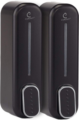 CUROVIT ABS Soap Dispenser Pack of 2 Black Color for Bathroom Oyster Model Round Shape 200 ml Liquid, Gel, Sanitizer Stand, Shampoo, Soap Dispenser(Black)