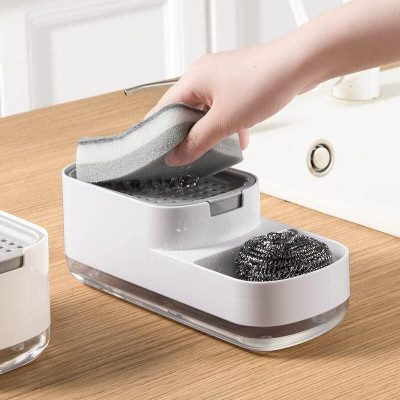KAVRUL 3-in-1 Sponge Rack Soap Dispenser Sponge Soap Pump Dispenser 1.5 L Liquid, Soap Dispenser(Multicolor)