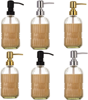 Sand Dune Set of 6,400 ml Each Glass Multicolor Press Pump Soap Dispenser l Refillable 400 ml Liquid Dispenser