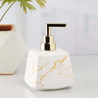 Kookee Ceramic Soap Dispenser handwash Pump for Bathroom, Set of 1, White/Gold (10154) 500 ml Conditioner, Lotion, Shampoo, Soap, Foam, Liquid, Gel, Sanitizer Stand Dispenser(White)
