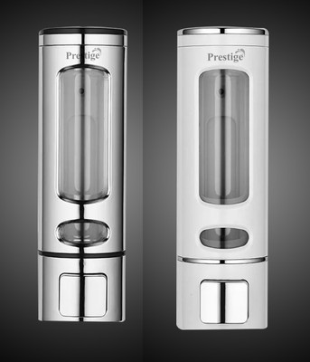 Prestige Heavy Duty Liquid Dispenser 400 ML Soap Dispenser Capsule Chrome and White 400 ml Shampoo, Conditioner, Liquid, Gel Dispenser(White, Black)