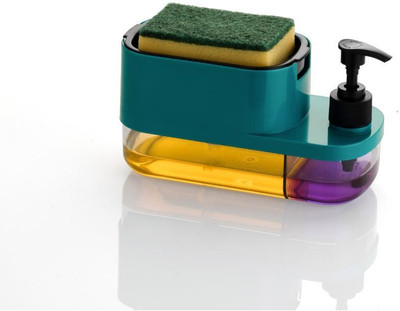 FLYUP 3 in 1 Liquid Soap Dispenser for Home & Kitchen with Sponge Holder Sink Pump 500 ml Gel, Liquid, Shampoo Dispenser(Green)