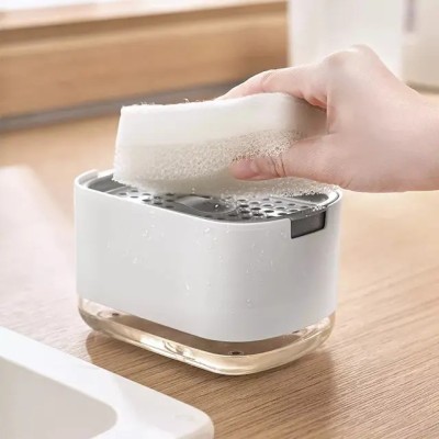 ESSPY Soap Dispenser with Sponge Holder for Kitchen Sink, 2-in-1 with Hollow Design 400 ml Liquid Dispenser(Multicolor)