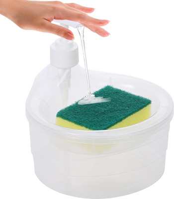 MAGICSPOON Double Layer 2 in 1 Liquid soap Dispenser with Pump and Sponge 800 ml 800 ml Soap Dispenser(Clear)