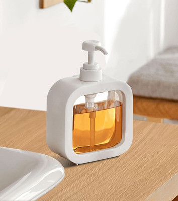 Zwerlin Reusable Liquid Soap Dispenser, Clear Plastic Bottle with Pump Pack of 1 300 ml Liquid Dispenser(White)