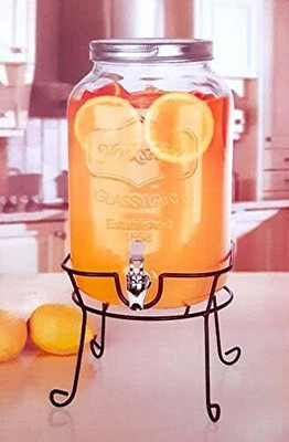 RRAARR Glass Utility Container - 5000 ml with Black stand silver tap Drink Dispenser Bottled Water Dispenser