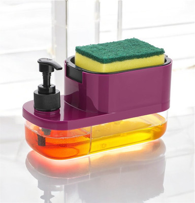 THE COZY STORE 2-in-1 Dish Soap Dispenser with Sponge Holder |Dispenser for Kitchen Sink 350 ml Soap, Conditioner, Foam, Gel, Liquid, Lotion, Sanitizer Stand, Shampoo Dispenser(Purple)