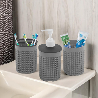 KUBER INDUSTRIES Kuber Industries Plastic Bathroom Accessories Set of 3 |Brown 300 ml Soap Dispenser(Grey)