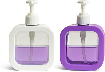 clean wave CleanWave 300ml Soap Dispenser Pack of 2 White & Purple Refillable Pump Bottle 300 ml Liquid, Conditioner, Foam, Gel, Lotion, Shampoo Dispenser(White, Purple)