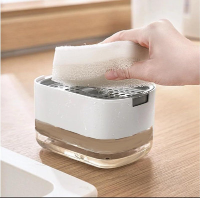 iSTAR Dish Soap Dispenser with Sponge Holder for Kitchen Dish wash Soap Pump Dispenser 400 ml Liquid, Soap, Foam, Gel Dispenser(Clear)
