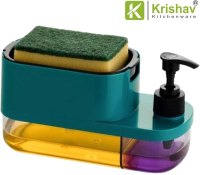 krishav 3 in 1 Soap Dispenser Liquid Dispenser Sponge Holder for Kitchen Bathroom 600 L Liquid, Shampoo Dispenser(Green)