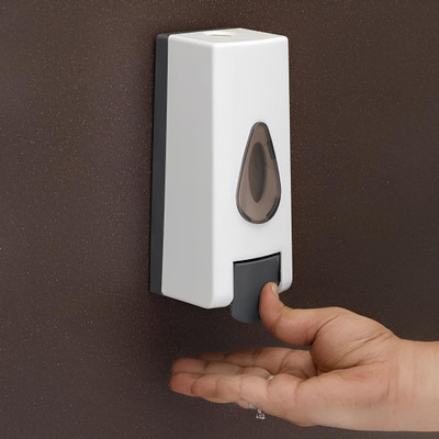 KURIC ABS Wall Mounted Push Button Soap Hand Wash Sanitizer Gel Dispenser For Bathroom 350 ml Liquid, Conditioner, Gel, Sanitizer Stand, Shampoo, Lotion, Soap Dispenser(White)