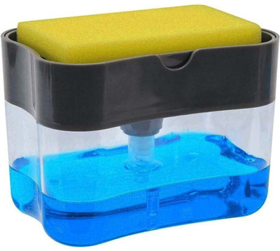 KUNWARSA 2 in 1 Liquid Soap/Dishwash liquid dispenser with Scrubber Holder 385 ml Liquid, Soap, Foam, Shampoo, Lotion Dispenser(Grey)