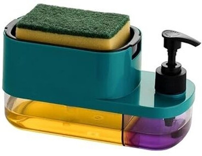 Cookzella 3 in 1 Soap Dispenser/Soap Pump Dispenser and Sponge Holder 2IN 1 Soap Dispencer 300 ml Liquid Dispenser(Green)