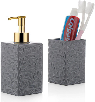 Luxe Plastic Soap Dispenser with Toothbrush Holder - Modern Bathroom Soap Dispenser 350 ml Liquid, Conditioner, Gel, Soap, Shampoo Dispenser(Multicolor)