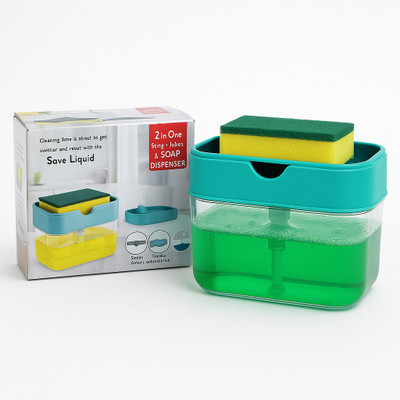 Vardaan Traders 2 in 1 Dish Soap Dispenser with Sponge Holder | Kitchen Liquid Soap Pump Box 350 ml Gel, Liquid Dispenser(Green)