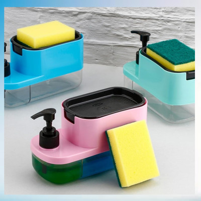 Fennyops ABS Plastic 3 in 1 Soap Pump Dispenser Dish Soap Sponge Holder_F28 600 L Liquid, Shampoo Dispenser(Multicolor)