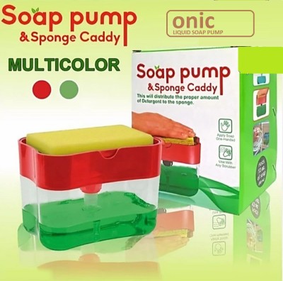 ONIC Soap Pump Dispenser With Sponge Holder For Kitchen Sink Hand Press Tool. FREE 155ml pril Liquid 385 ml Liquid, Gel, Foam, Sanitizer Stand, Soap, Lotion Dispenser(Green, Red)