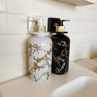 PRILS Soap Dispenser or Handwash Bottle | Stylish Marble Design (350 ml) | Set of 2 | 350 ml Liquid, Shampoo, Conditioner, Gel, Soap Dispenser(Black, White)