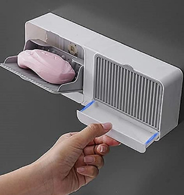 NISHIV Creative Wall Mounted Soap Box with Lid Double Grids Soap Draining Rack 200 ml Soap Dispenser(White)