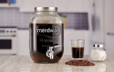 merdwal 5 litres Mason Glass Beverage Dispenser with Metal Stand Bottom Loading Water Dispenser