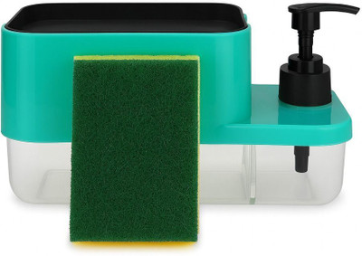 Kitchenest 3-in-1 Hand Wash & Dish Soap Dispenser with Sponge Holder | Single-Handed Use | 500 ml Liquid, Soap Dispenser(Blue)