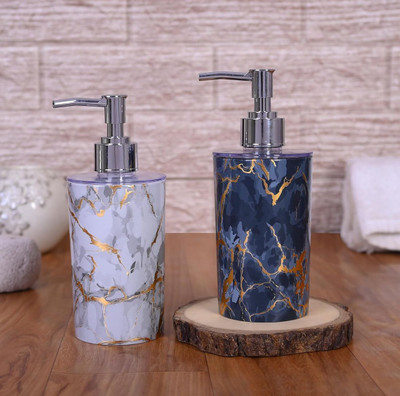 RAWAT Soap Dispenser Bottle Set with Pump for Hand wash Combo of 2 500 ml Liquid, Shampoo, Sanitizer Stand, Lotion Dispenser(Grey, White)